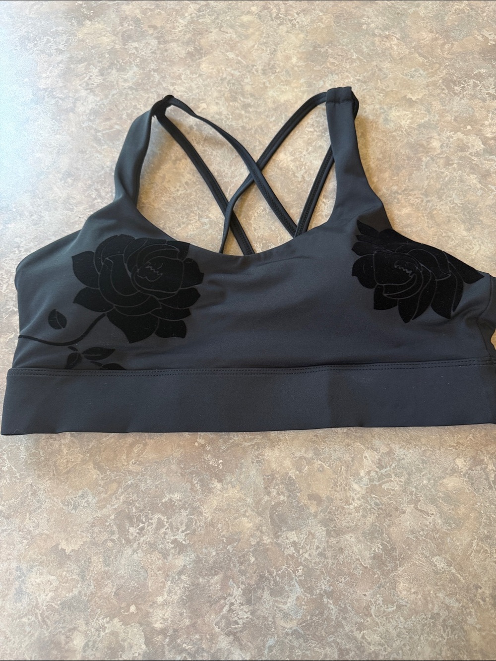 ZYIA Black Floral Crisscross Sports Bralette